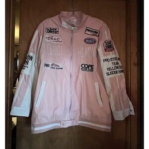 New with Tag Hanyishan Pink Racing Jacket Stitched Letter Embroidered Size 3/Lg
